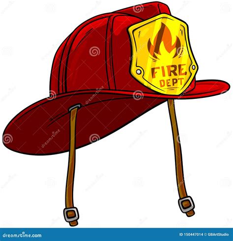 Cartoon Red Firefighter Helmet With Golden Badge Vector Illustration ...