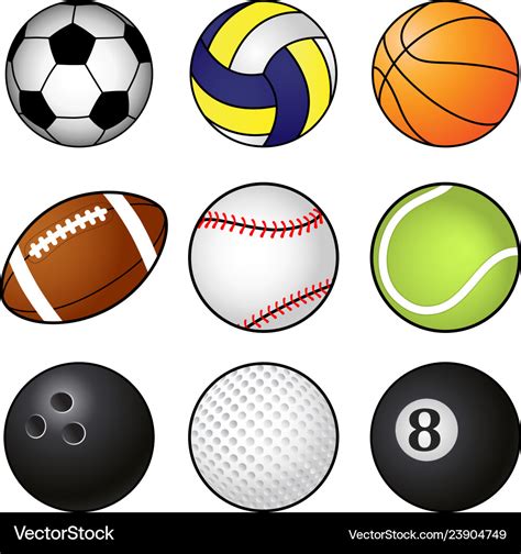 Collection of nine coloured sports balls Vector Image