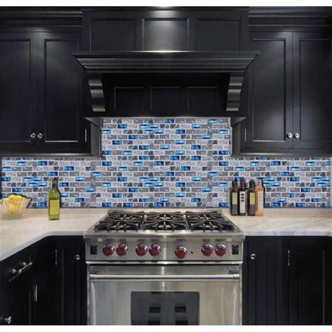 blue glass tile kitchen backsplash subway marble bathroom wall shower ...