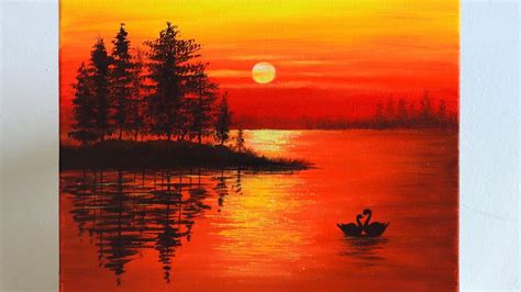 Sunset Painting | Sunset Painting for Beginners | Sunset on the Lake ...