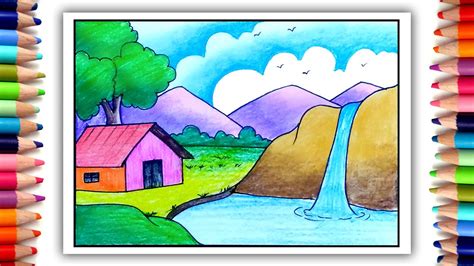 Comment dessiner Paysage simple, Dessin de village facile, Dessin de ...