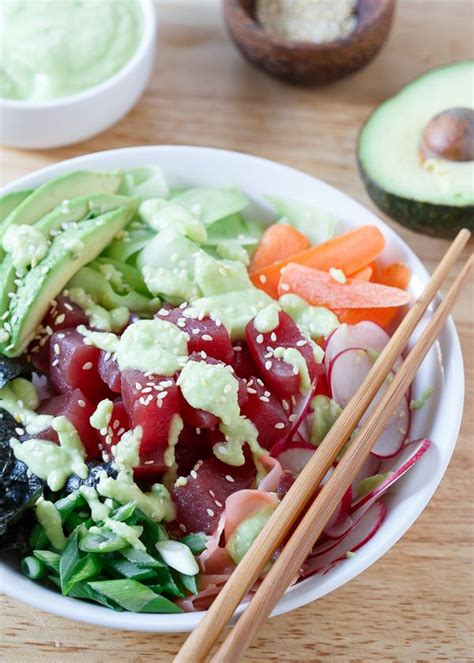 Tuna Sushi Bowl with Avocado Wasabi Dressing - Running to the Kitchen ...