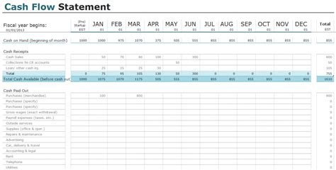 Microsoft Excel Cash Flow Statement Template ~ Excel Templates