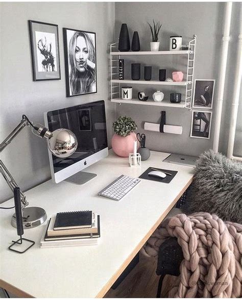 Chic grey pink and white office inspo decor | Преображения комнаты ...