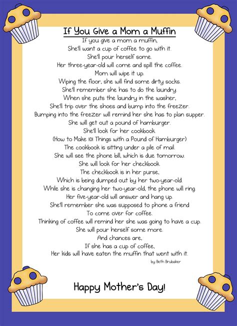 If You Give a Mom a Muffin Poem- Mother's Day- FREEBIE | Mothers day ...