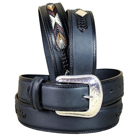 U-6820 3D Black Mens Western Fashion Leather Belt Removable Buckle - Belts