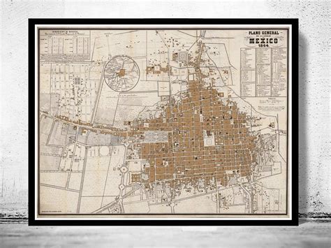 Old Map of Mexico City 1864 Mexico Vintage Map Vintage - Etsy