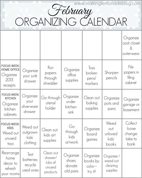 Free Printable February Organizing Calendar