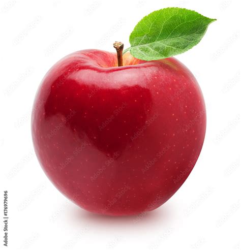 Isolated apple. Whole red, pink apple fruit with leaf isolated on white ...