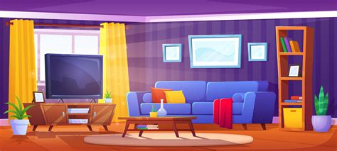 Cartoon living room interior with sofa and tv 21493245 Vector Art at ...