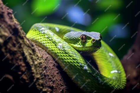 Premium AI Image | green venomous snake on the tree