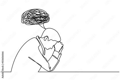 Continuous one line drawing of a confused man worried about mental ...