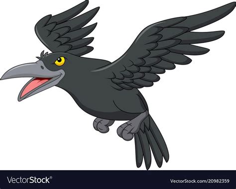 Cartoon crow flying isolated on white background vector image on ...