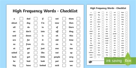 Checklist - High Frequency Words (Teacher-Made)