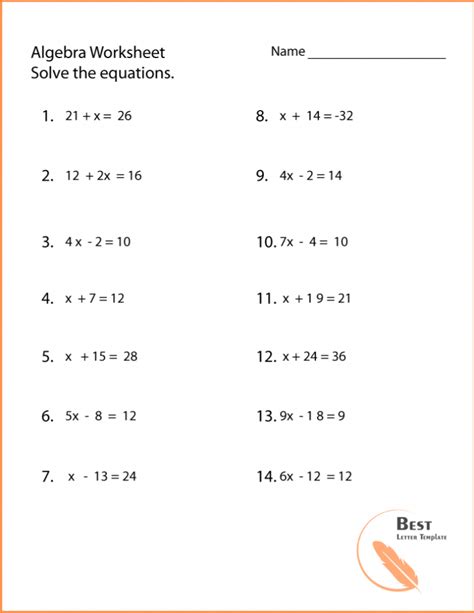 Algebra Worksheet Printable