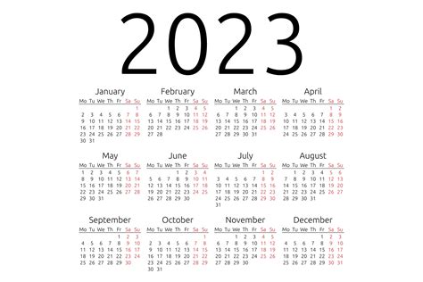 calendar for 2023 year week starts on monday vector image - simple ...