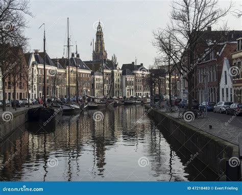 Canal with House Boats at Groningen the Netherlands Editorial Stock ...