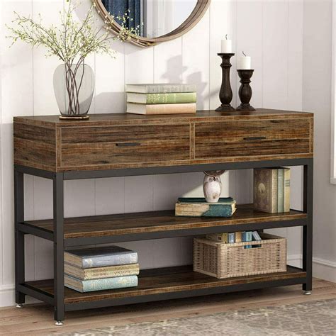 Tribesigns Industrial TV Stand Rustic Console Sofa Table with Drawers,2 ...