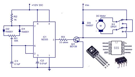 Schematic & Wiring Diagram: DC Motor Controller Circuit with NE555