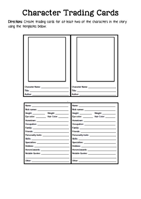 Character Trading Cards Template printable pdf download