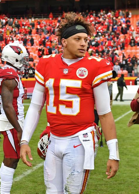 Quarterback Patrick Mahomes of the Kansas City Chiefs looks on after ...