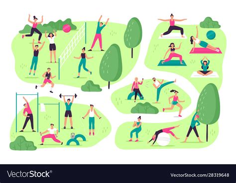 People do sports in park outdoor sport activities Vector Image