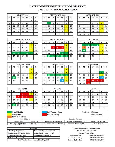 2023-24 District Calendar • News - Latexo Independent School District