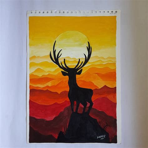 Deer in Sunset Acrylic Painting - Etsy