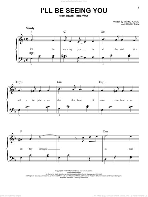 I'll Be Seeing You sheet music for piano solo (PDF-interactive)