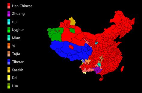 Map : Ethnic Groups by Prefecture in China - Infographic.tv - Number ...