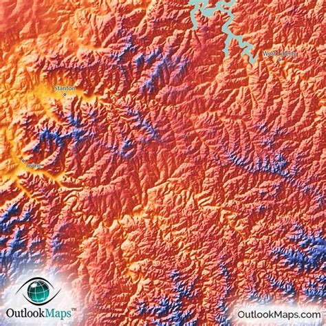 Kentucky Topography Map | Hilly Terrain in Colorful 3D