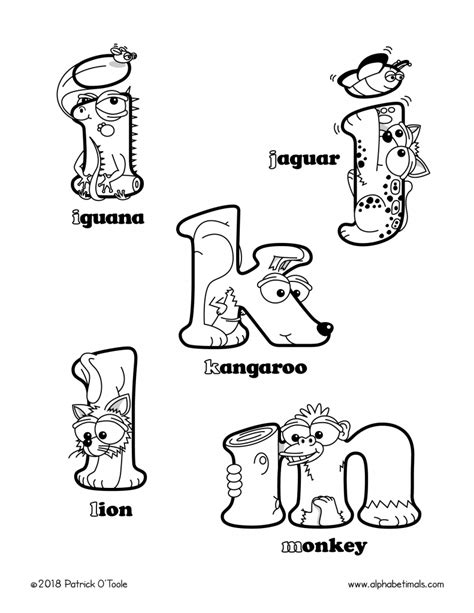 Printable Coloring Pages: Lowercase Letters & Animals | Alphabetimals