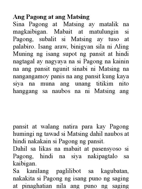 Ang Pagong at Ang Matsing | PDF