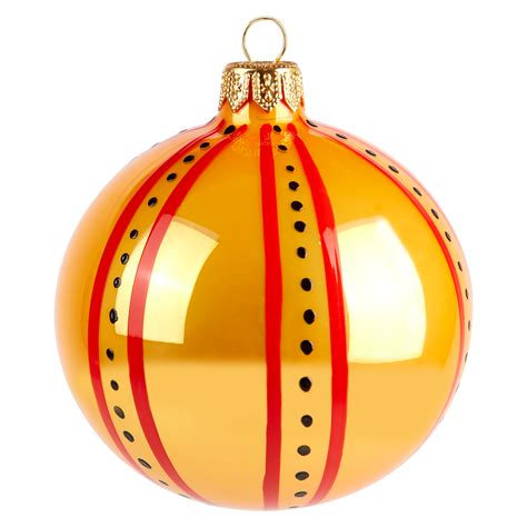 an orange ornament with red and black stripes