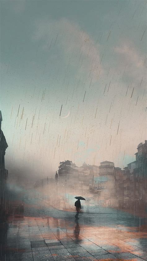 Weird rain, aesthetic, fog, foggy, man, moon, rain, surreal, umbrella ...