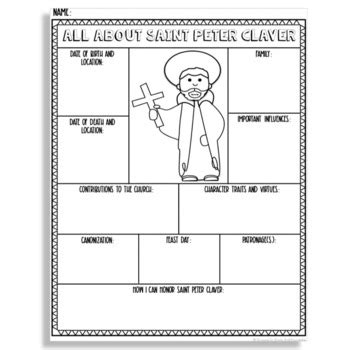 Saint Peter Claver Research Graphic Organizer | Biography Project