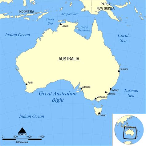 Australia on world map: surrounding countries and location on Oceania map