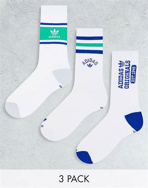 adidas Originals Prep 3-pack socks in white and blue | ASOS