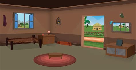 Village room inside vector, poor mud house room interior cartoon ...