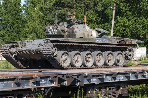 Old Russian Tank on a Railway Platform Editorial Stock Image - Image of ...