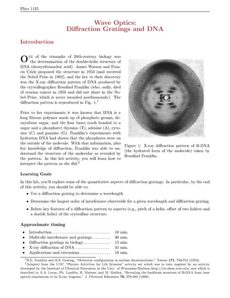 DNA Diffraction - PHYS 2 LAB REPORT - Wave Optics: Diffraction Gratings ...