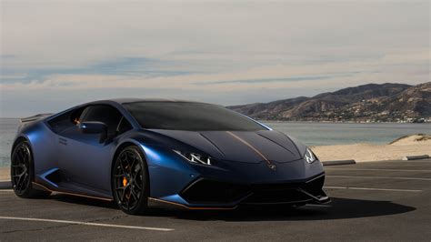 Lamborghini Huracan 4k - Blue Sports Car in Ocean Parking Lot