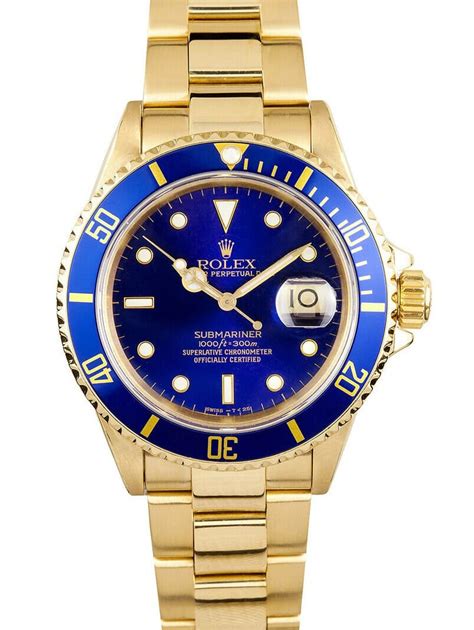 Rolex Submariner Blue Dial 18k Yellow Gold 16618 | Zaeger Diamonds And ...