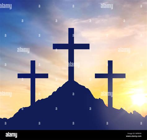 silhouettes of three crosses on calvary hill Stock Photo - Alamy