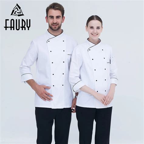 White 2018 Restaurant Kitchen Cooking Uniforms Long Sleeve Double ...