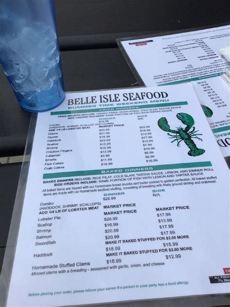 Menu at Belle Isle Seafood restaurant, Winthrop