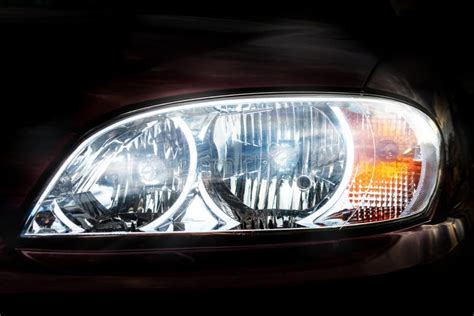 Car Headlight Head Light Close-up Front View, Illuminated Stock Photo ...