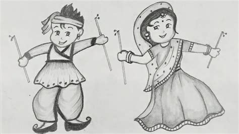 Navratri Special Garba Drawing || Dandiya Dance Scenery Drawing || Step ...