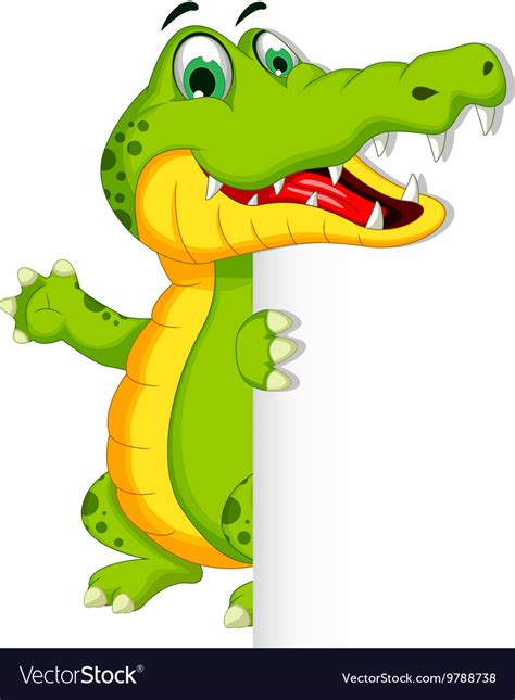 Funny crocodile cartoon posing with blank sign Vector Image