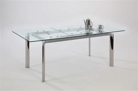 Contemporary Clear Glass and Chrome Extendable Dining Table Los Angeles ...